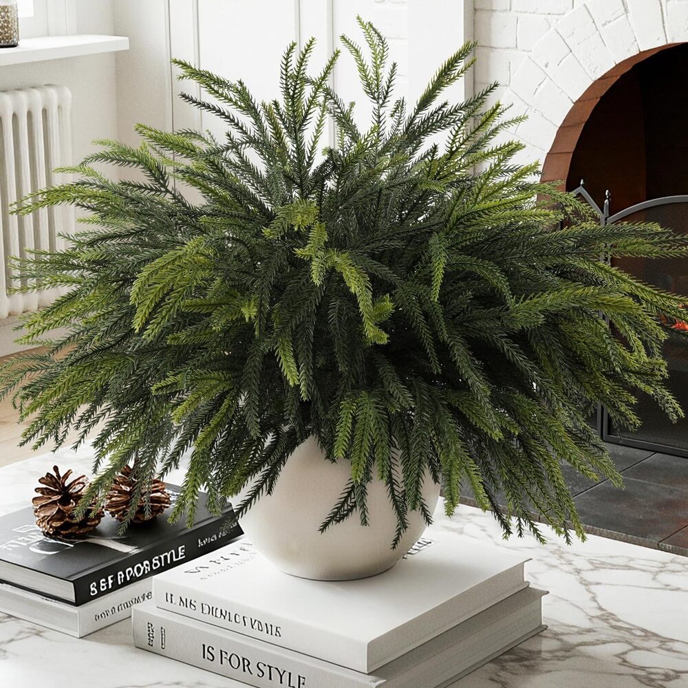 9508 12Pcs Christmas Norfolk Pine Stems, 24'' Long Artificial Evergreen